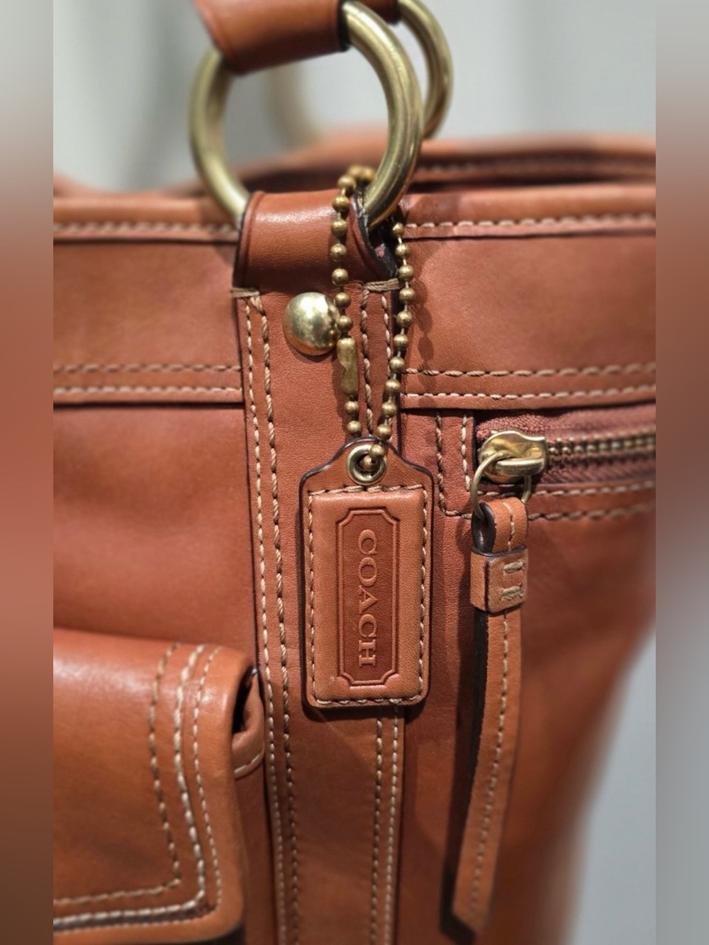 Coach Legacy Gigi Tote Shoulder Bag Whiskey leather brass turnlock pocket F12888 - Picture 16 of 17